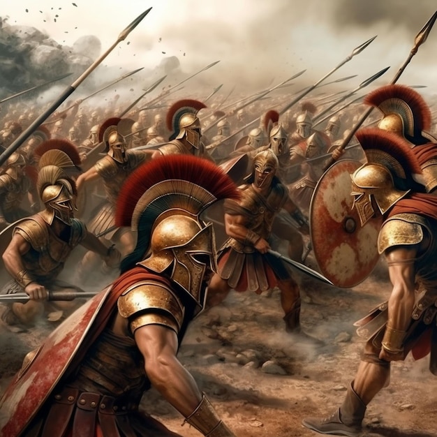 Zdjęcie średniowiecznej sceny bitwy z kawalerią i piechotą