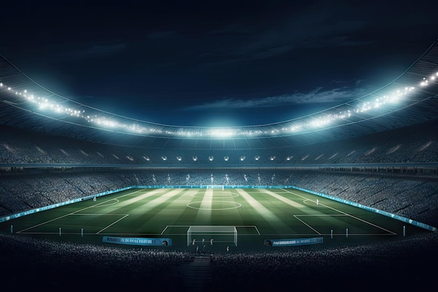 Zdjęcie stadionu piłkarskiego nocą Stadion został wykonany w 3d bez wykorzystania istniejących referencji