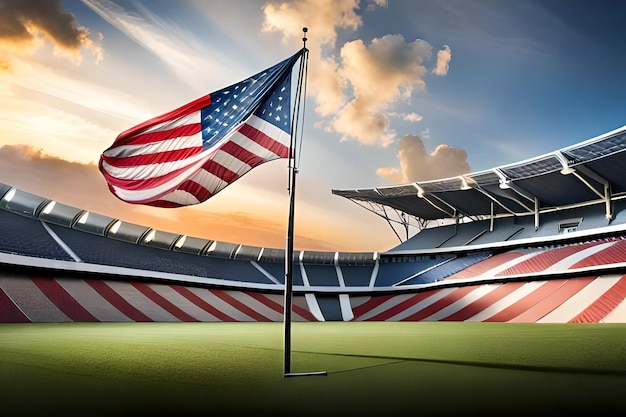 Zdjęcie stadionu z flagą na środku