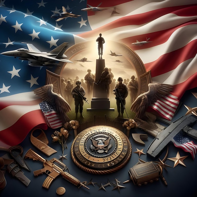 zdjęcie Stanów Zjednoczonych Ameryki z posągiem żołnierzy w środku