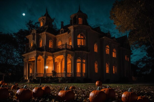 zdjęcie starej rezydencji w noc Halloween