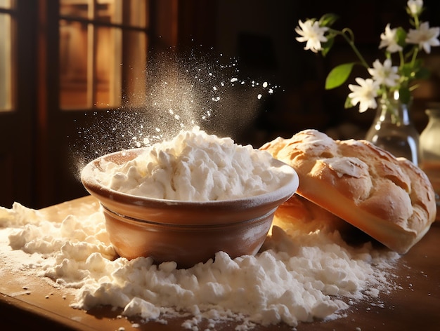 Zdjęcie stockowe mąki z tapioki na kuchni płaskiej fotografii świeckiej