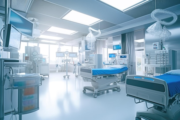 Zdjęcie stockowe przedstawiające wnętrze oddziału intensywnej terapii w szpitalu Generative AI
