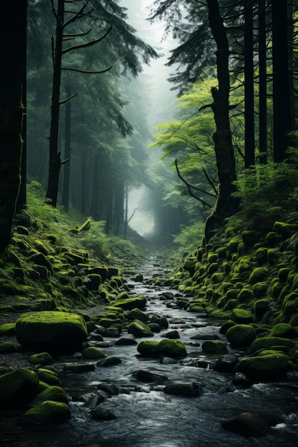 Zdjęcie stockowe przerażającego, mistycznego lasu