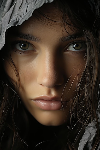 Zdjęcie stockowe z bliska przedstawiające czarno-białe zdjęcie dziewczyny z opuszczonym okiem