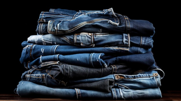 Zdjęcie stosu dżinsów w różnych odcieniach
