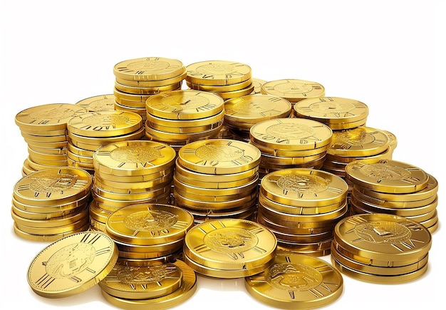 Zdjęcie zdjęcie stosu złotych monet na izolowanym białym tle