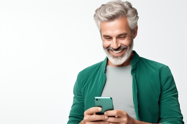 Zdjęcie stylowego mężczyzny z białą i szarą brodą w modnym stroju Generatywna sztuczna inteligencja