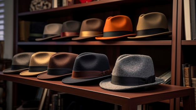 Zdjęcie stylowej kolekcji kapeluszy i czapek butiku