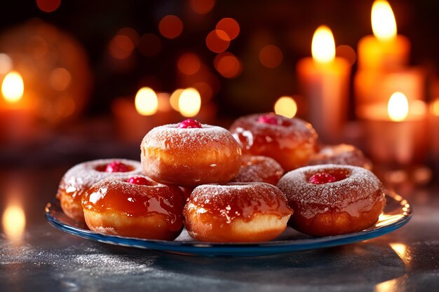 zdjęcie sufganiyot galaretka pączki na stole