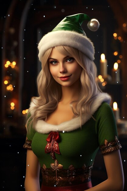 Zdjęcie zdjęcie świątecznej elfki, świąteczne tło