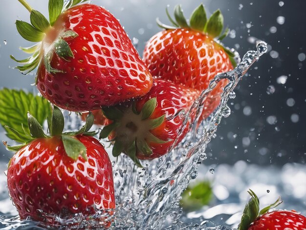 Zdjęcie świeżych owoców truskawek i wody