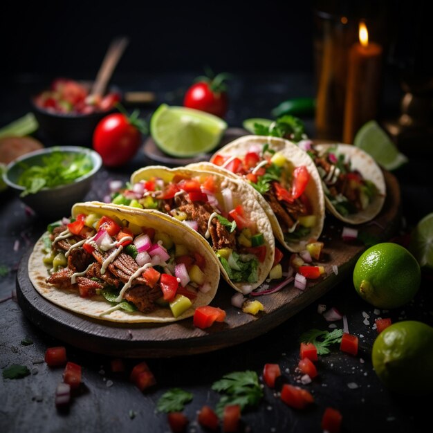 Zdjęcie świeżych tacos z mięsem i warzywami