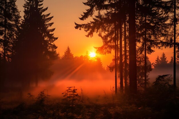 Zdjęcie sylwetki lasu na wschodzie słońca
