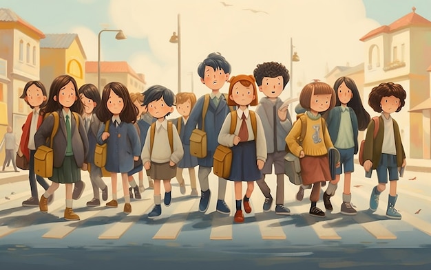 zdjęcie szczęśliwych dzieci wracających do szkoły