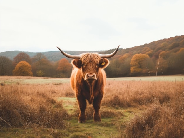 Zdjęcie szkockiej krowy górskiej na polu