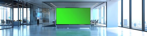 Zdjęcie telewizora z poziomym zielonym ekranem w pokoju spotkań w nowoczesnym biurze