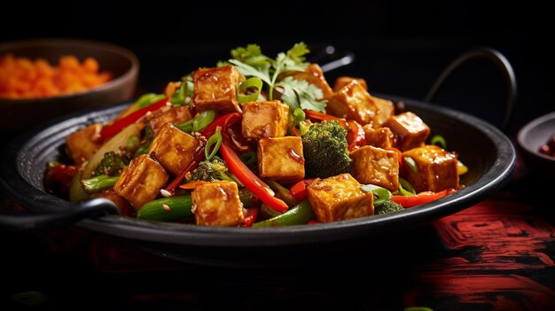 Zdjęcie zdjęcie tofu stirfry jako dania w ekskluzywnej restauracji