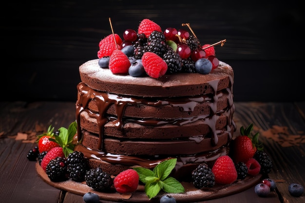 Zdjęcie tortu czekoladowego z jagodami