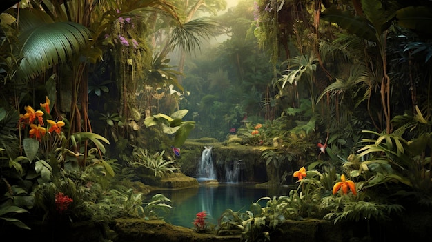 Zdjęcie tropikalnego lasu deszczowego z różnorodną przyrodą i bujną roślinnością