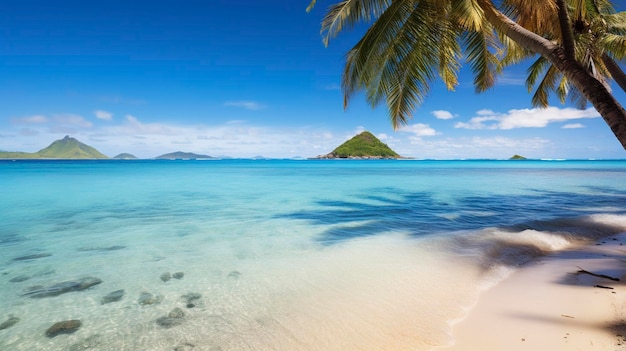 Zdjęcie tropikalnej plaży z czystą, niebieską wodą