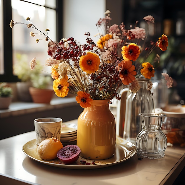 zdjęcie udekorowanego jesienią stołu kuchennego nowoczesny wystrój salonu kolory jesieni wnętrze