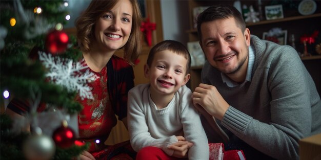 zdjęcie uroczego członka rodziny dekorującego Boże Narodzenie szczęściem