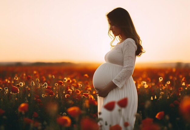 Zdjęcie zdjęcie uroczej i szczęśliwej ciężarnej matki dotykającej swojego brzucha