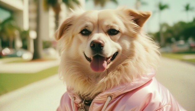 Zdjęcie vaporwave mody psa w Miami