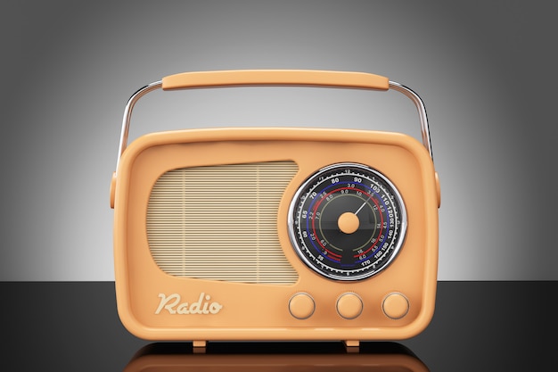 Zdjęcie w starym stylu. Vintage Radio na tle przedniej ściany stołu