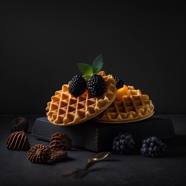 Zdjęcie zdjęcie wafle na czarnym tle