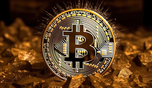 zdjęcie waluty bitcoin w stylu ciemnego złota i złota