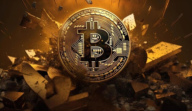 zdjęcie waluty bitcoin w stylu ciemnego złota i złota