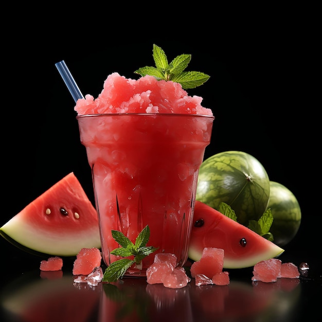 Zdjęcie Watermelon Slushie Blended Watermelon Base Crushed Ice Trans Front View Clean BG