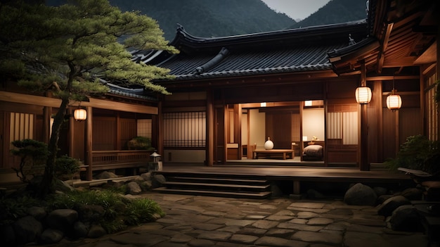 zdjęcie widok z przodu wejścia do tradycyjnego japońskiego domu