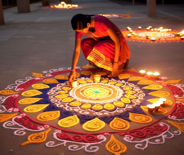 Zdjęcie wolne od szczęśliwych hinduskich Hindusów oświetlających Deepa w dniu Diwali