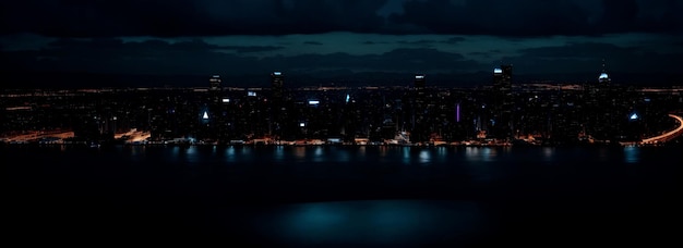 Zdjęcie wspaniałego nocnego krajobrazu miejskiego z błyszczącą wodą