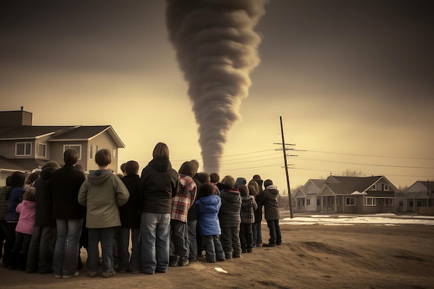 Zdjęcie wspólnotowej próby lub ćwiczenia na tornado Tornado