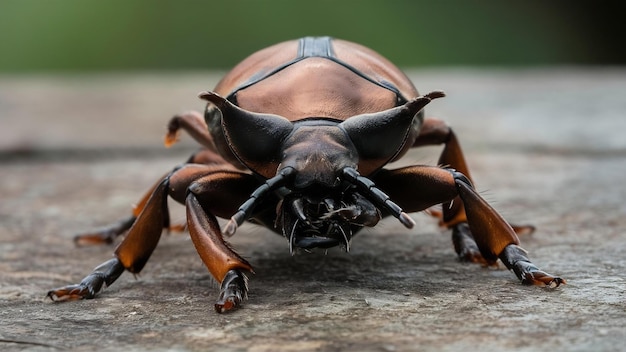 Zdjęcie z bliska brązowego chrząszcza nosorożca