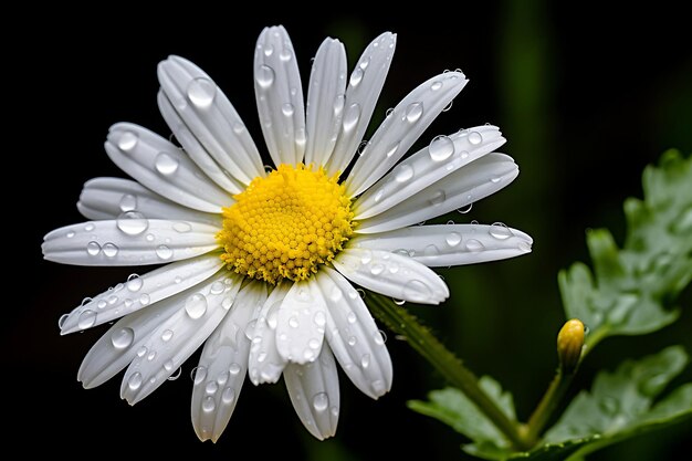 Zdjęcie z bliska kwiatów wiosennych stokrotki w deszczu