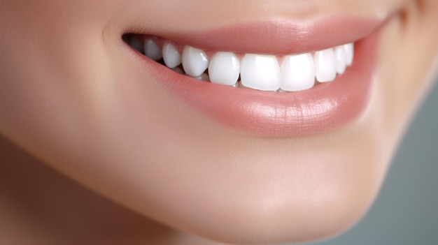 Zdjęcie z bliska Piękna kobieta uśmiecha się ze zdrowymi białymi zębami koncepcja stomatologii