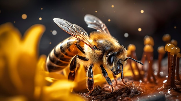 Zdjęcie z bliska pszczoły zbierającej pyłek