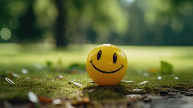 Zdjęcie z bliska żółtej uśmiechniętej buźki emoji