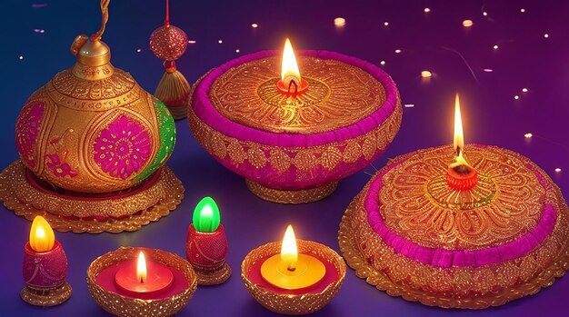 Zdjęcie z festiwalu Diwali oświetlające noc z Diyas i Rangoli