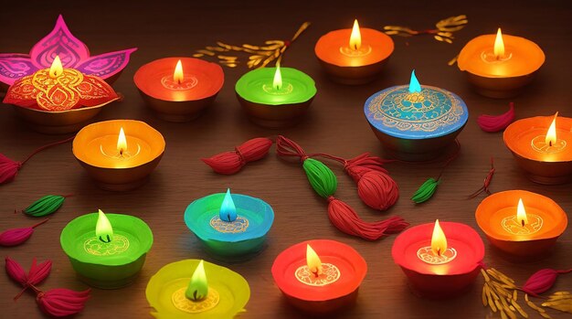 Zdjęcie z festiwalu Diwali oświetlające noc z Diyas i Rangoli