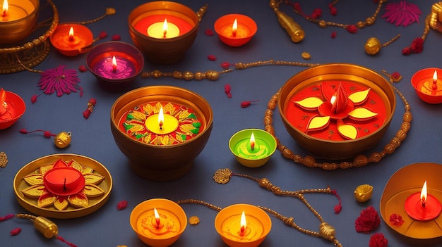 Zdjęcie z festiwalu Diwali oświetlające noc z Diyas i Rangoli