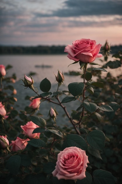 zdjęcie z garstką pięknych różowych róż w przyrodzie