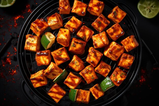 Zdjęcie zdjęcie z góry barbecue z tofu i awokado