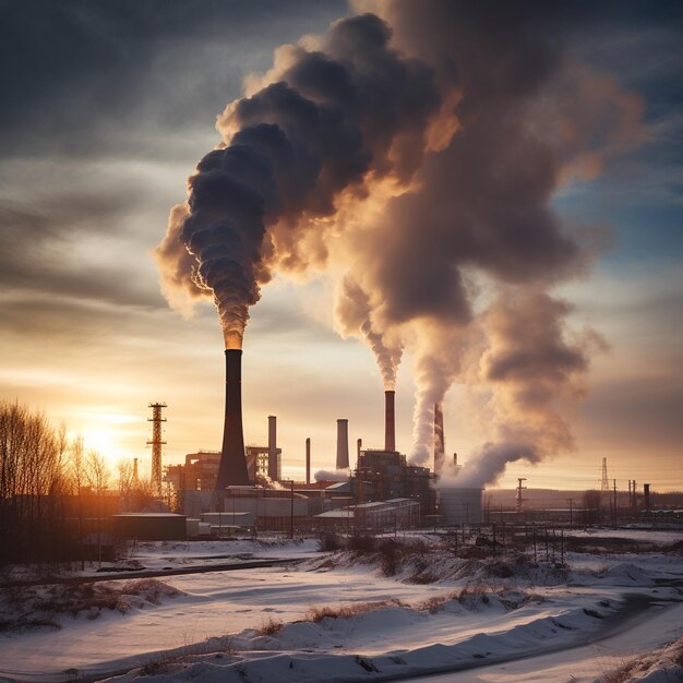 zdjęcie z niskiego kąta widzenia fabryka przemysłowa z dymem
