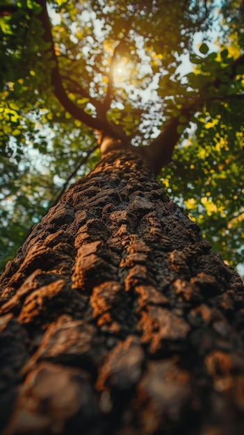 zdjęcie z niskim kątem zdjęcia drzewa z szczegółami i abstrakcyjną teksturą starej kory drzewa